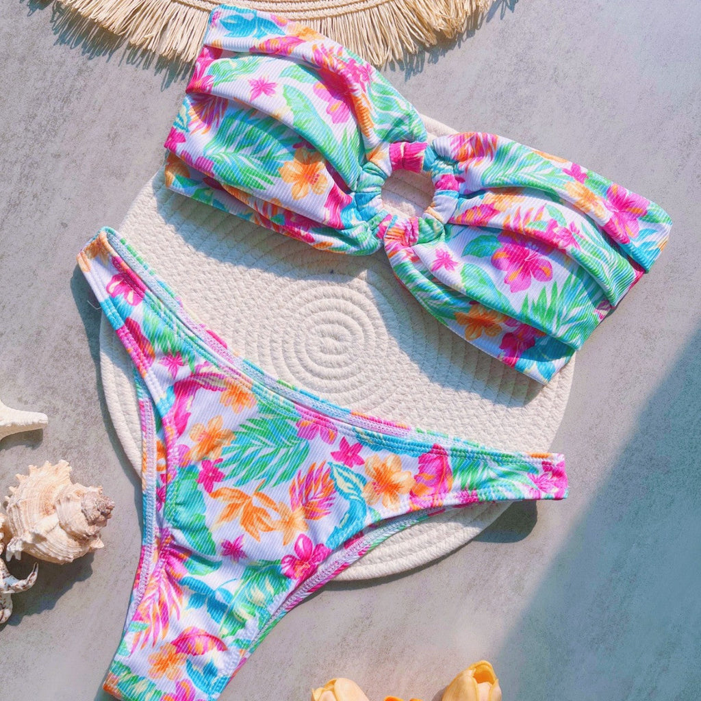 Sunken Stripe Printed Sexy Split Swimsuit