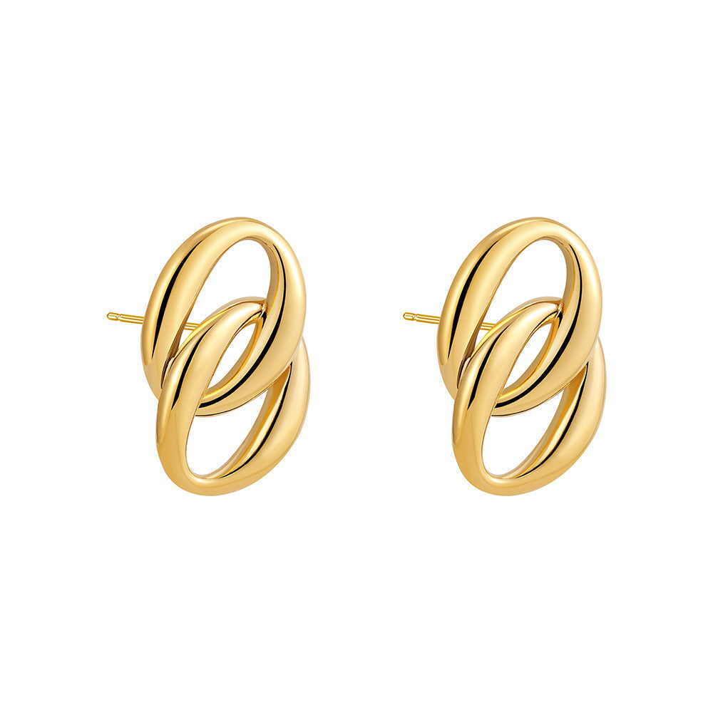 18K Gold Double-ring Oval Earrings