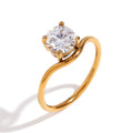 Geometric Plain Band Ring With Zirconia Wave Design
