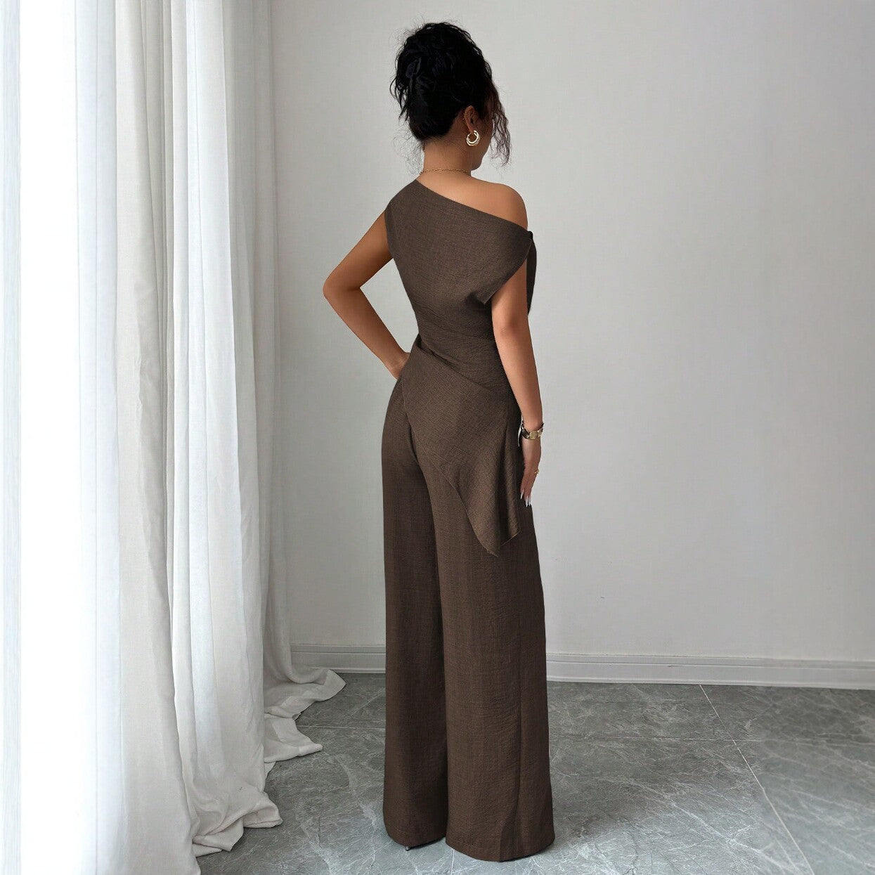 Solid-color Wide-leg Pants Suit For Women