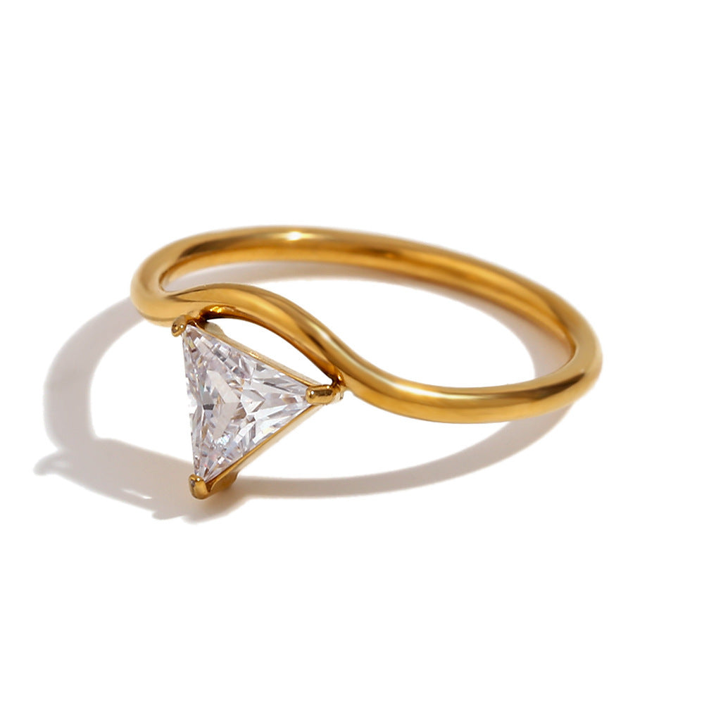 Geometric Plain Band Ring With Zirconia Wave Design