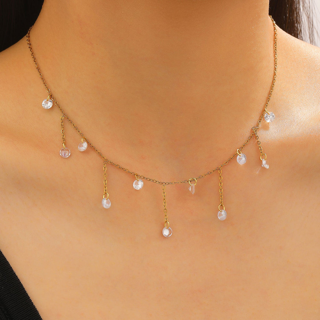 Stainless Steel Flashing Zircon Tassel Necklace Exquisite Minimalist Elegant High-End And Beautiful