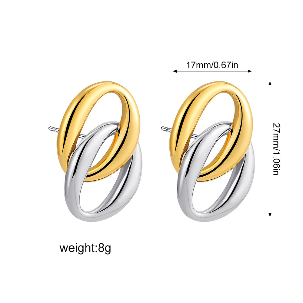 18K Gold Double-ring Oval Earrings