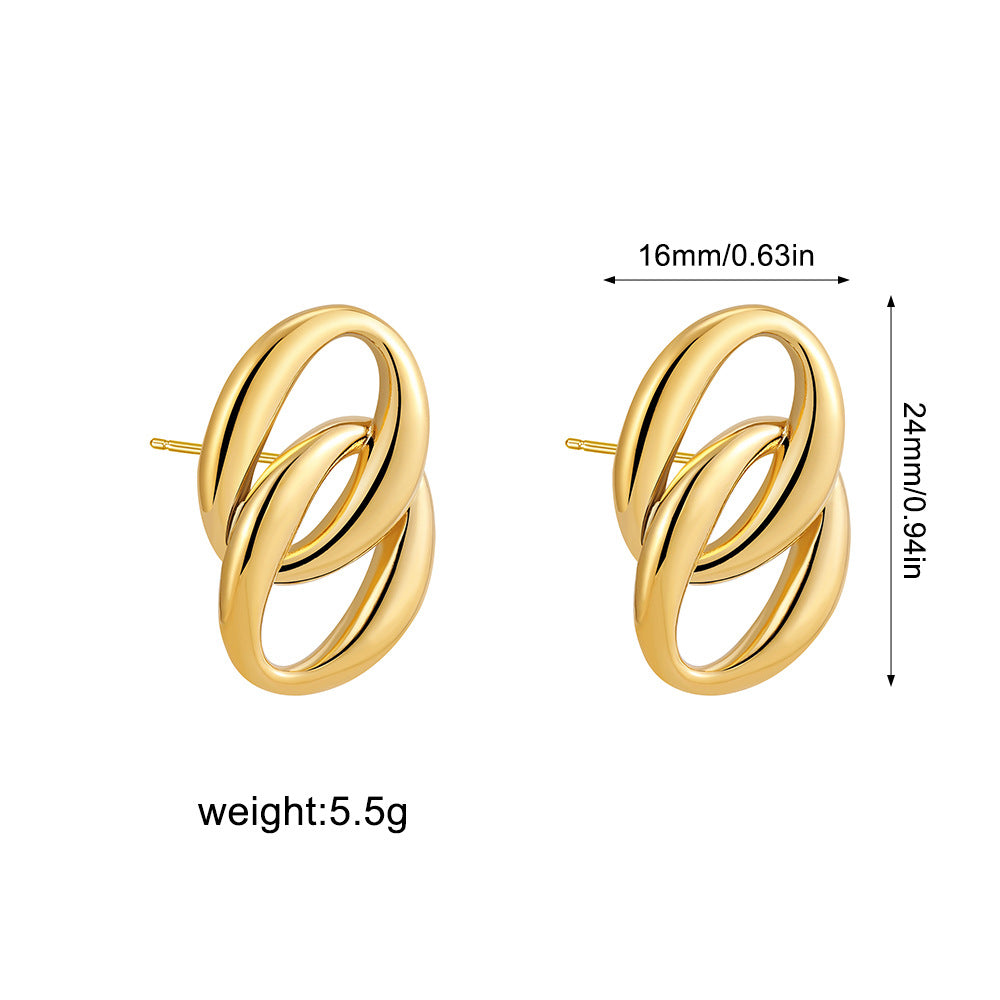 18K Gold Double-ring Oval Earrings