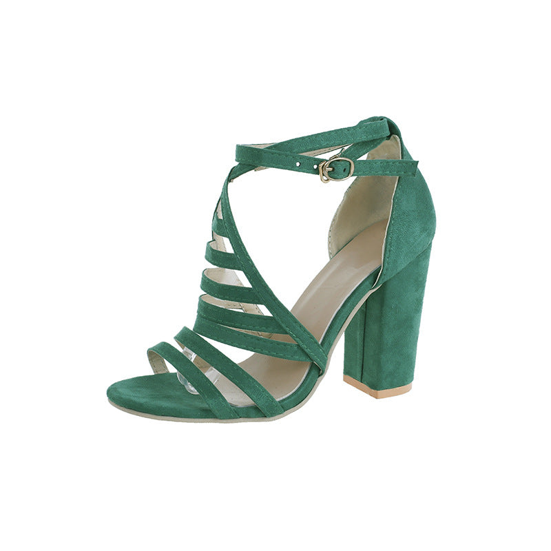 Pointed square heel buckle heels