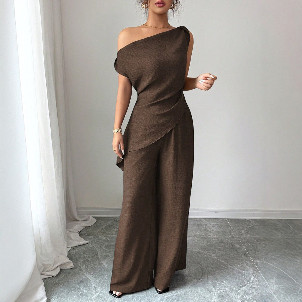 Solid-color Wide-leg Pants Suit For Women