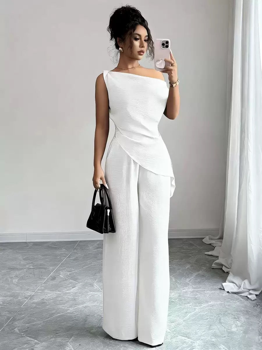 Solid-color Wide-leg Pants Suit For Women