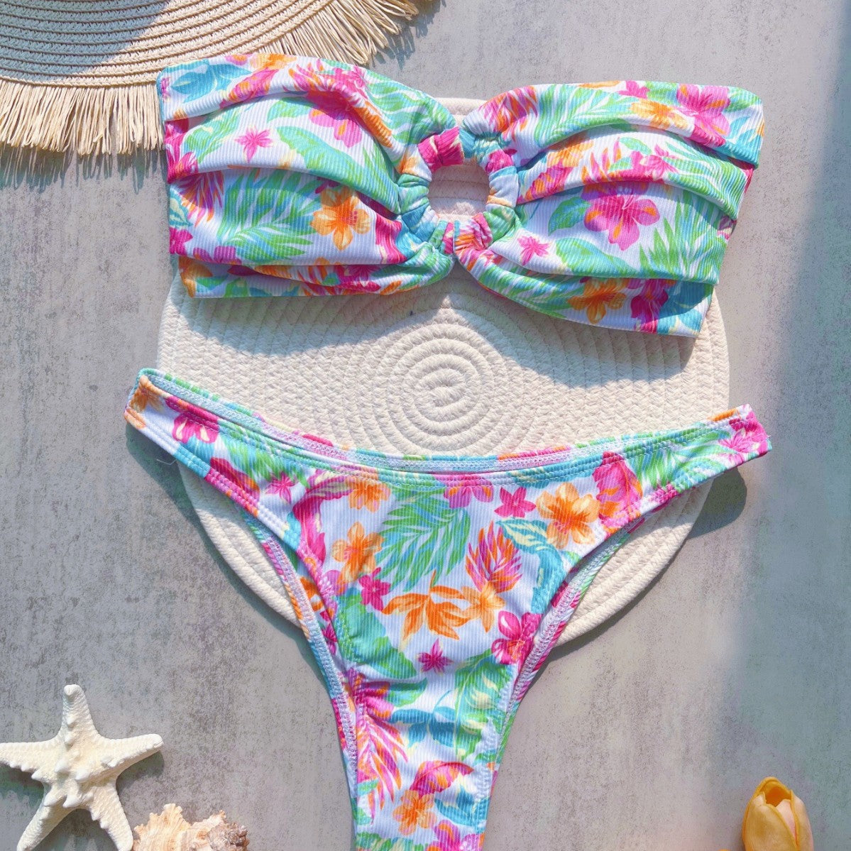 Sunken Stripe Printed Sexy Split Swimsuit