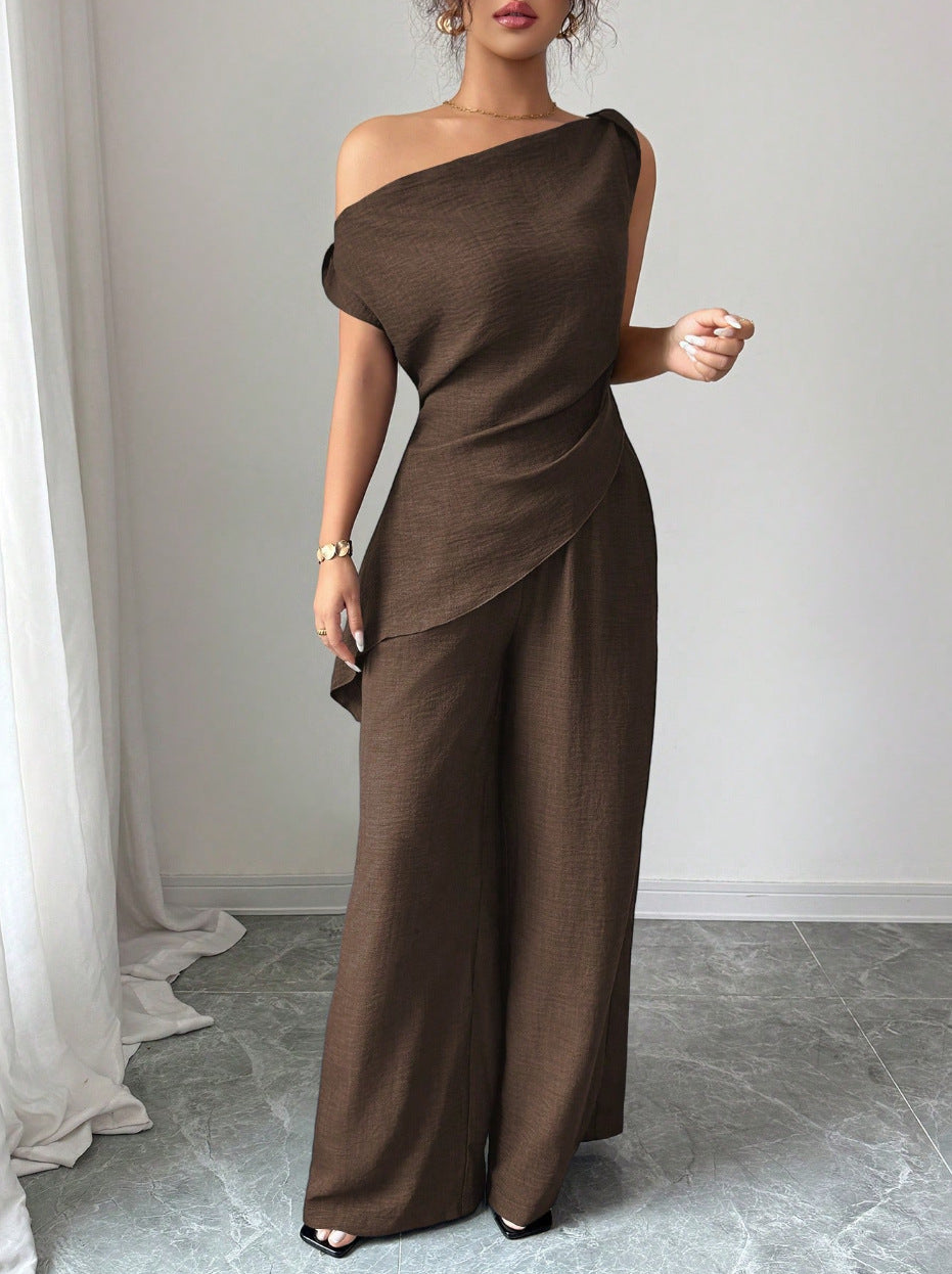 Solid-color Wide-leg Pants Suit For Women