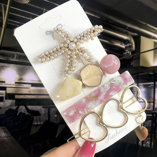 Women's Fashion Geometric Pearl Hair Clips