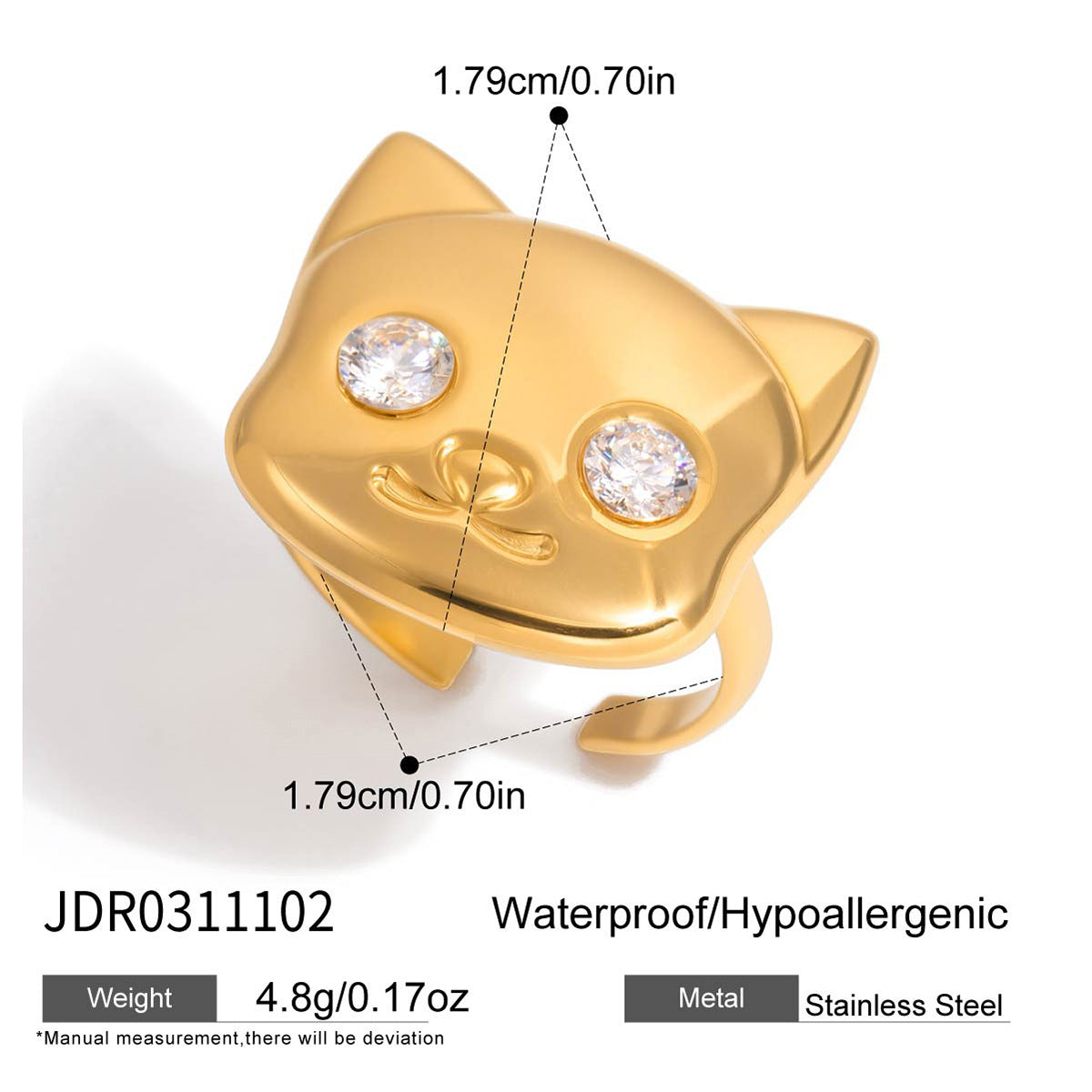 Cat-themed Titanium Steel Zircon Ring Light Luxury With A High-end Feel