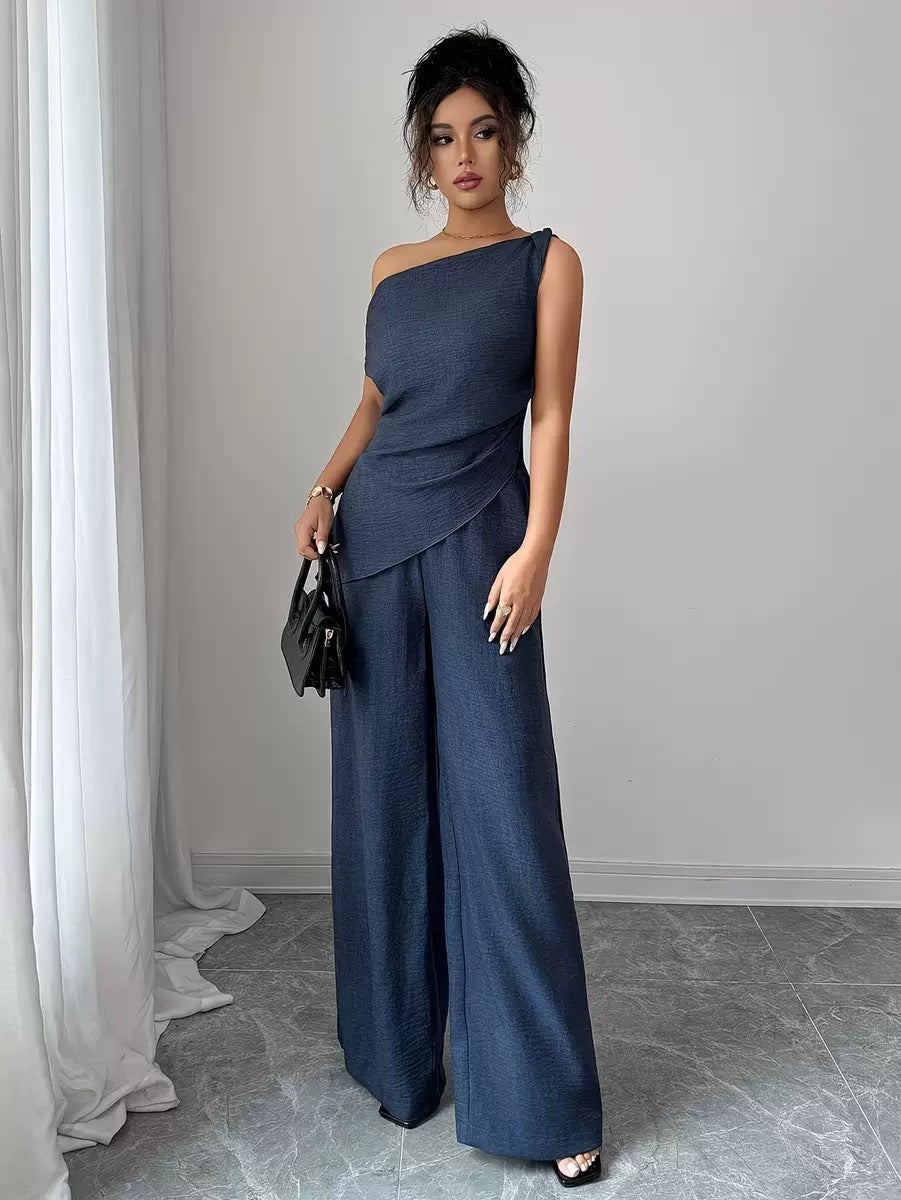 Solid-color Wide-leg Pants Suit For Women