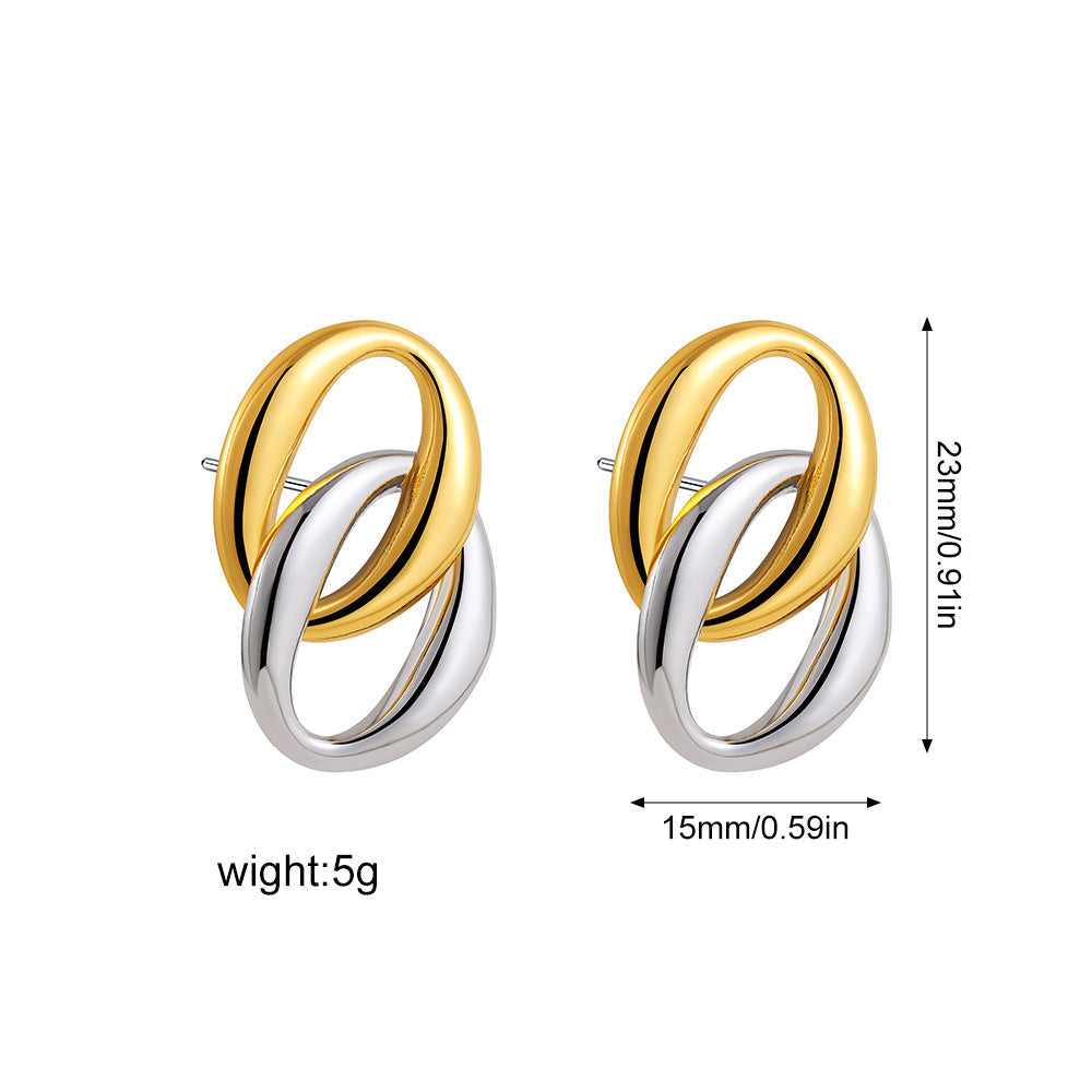 18K Gold Double-ring Oval Earrings