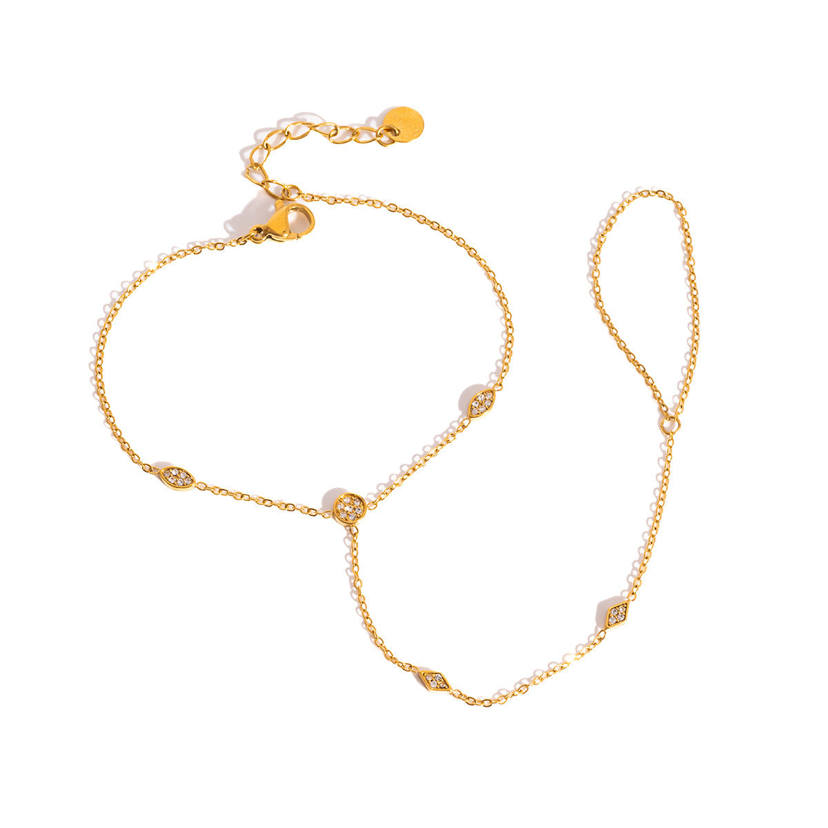 Classic Elegant Stainless Steel 18K Gold-Plated Water Drop Diamond Fingerless Bracelet