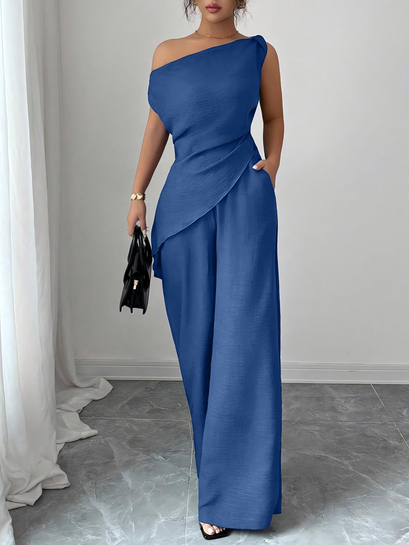 Solid-color Wide-leg Pants Suit For Women