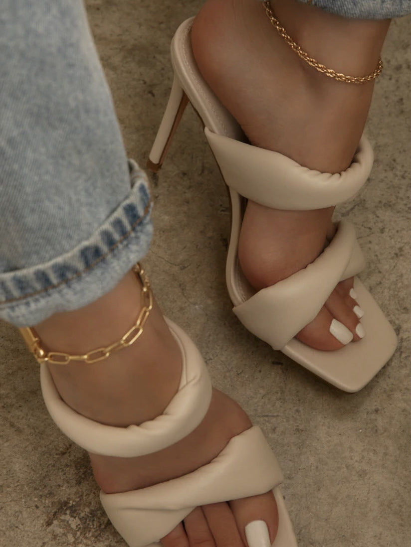 Square Toe Pleated High Heels