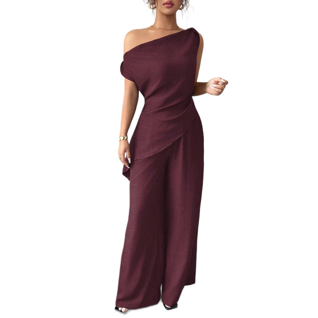 Solid-color Wide-leg Pants Suit For Women