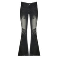 Printed Worn Jeans Slimming Washed Women