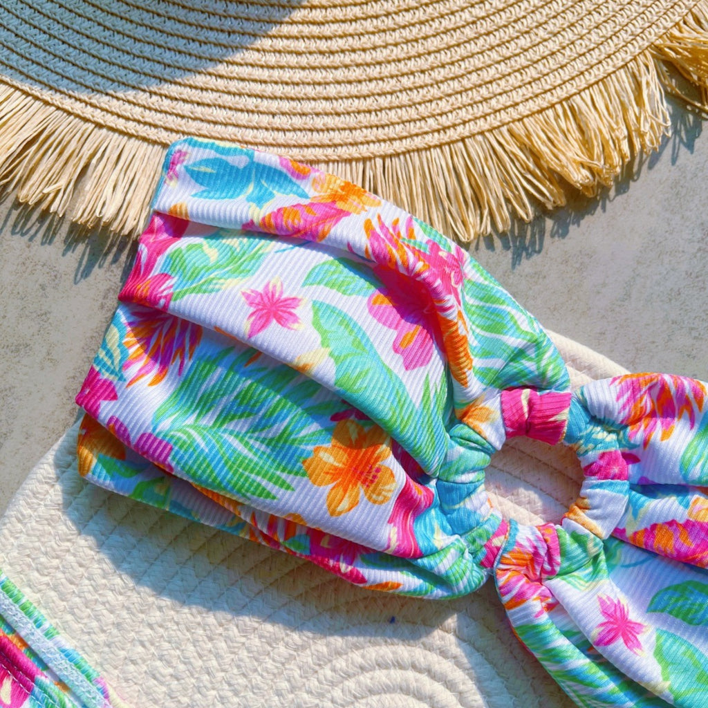 Sunken Stripe Printed Sexy Split Swimsuit