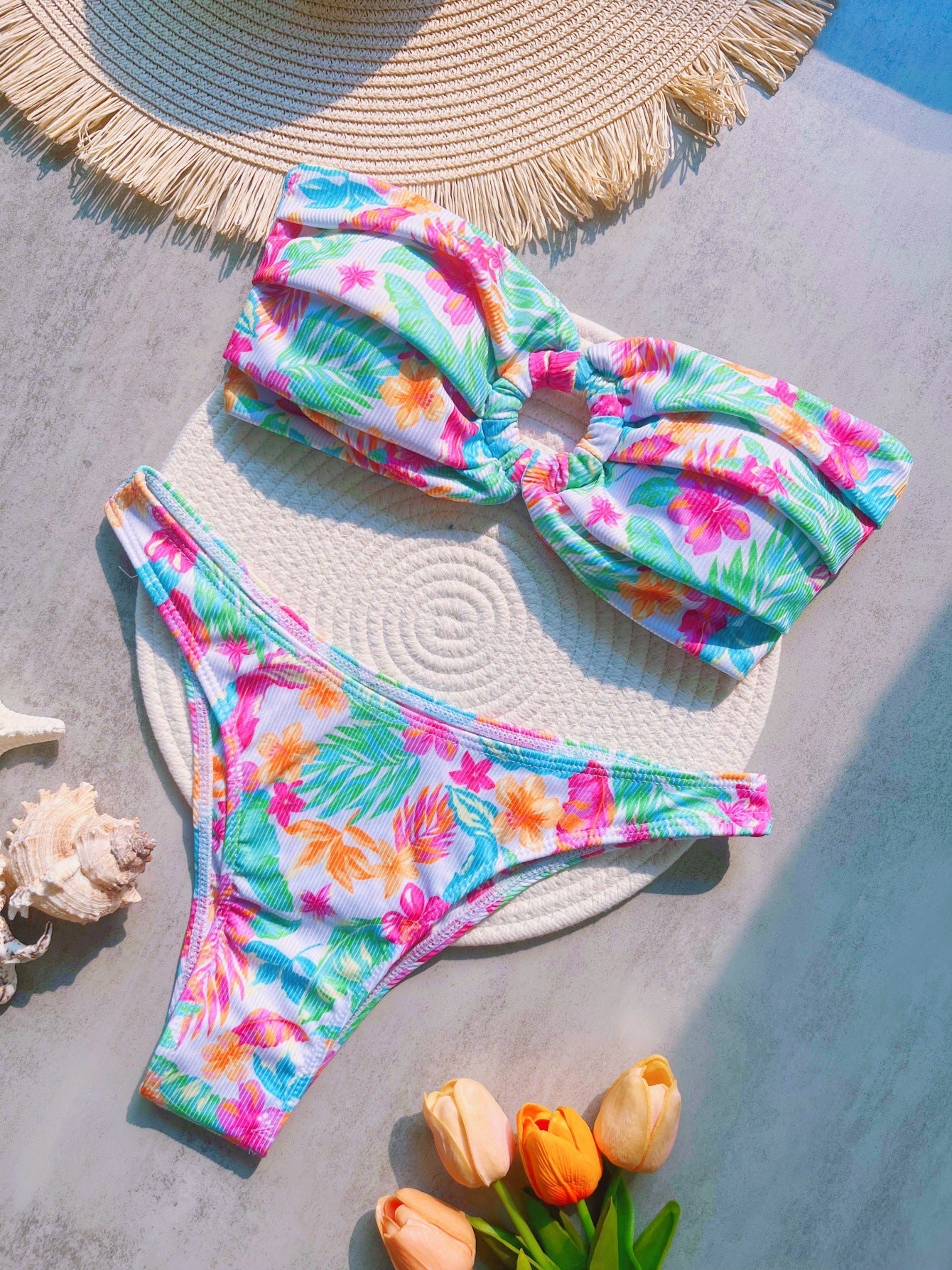 Sunken Stripe Printed Sexy Split Swimsuit