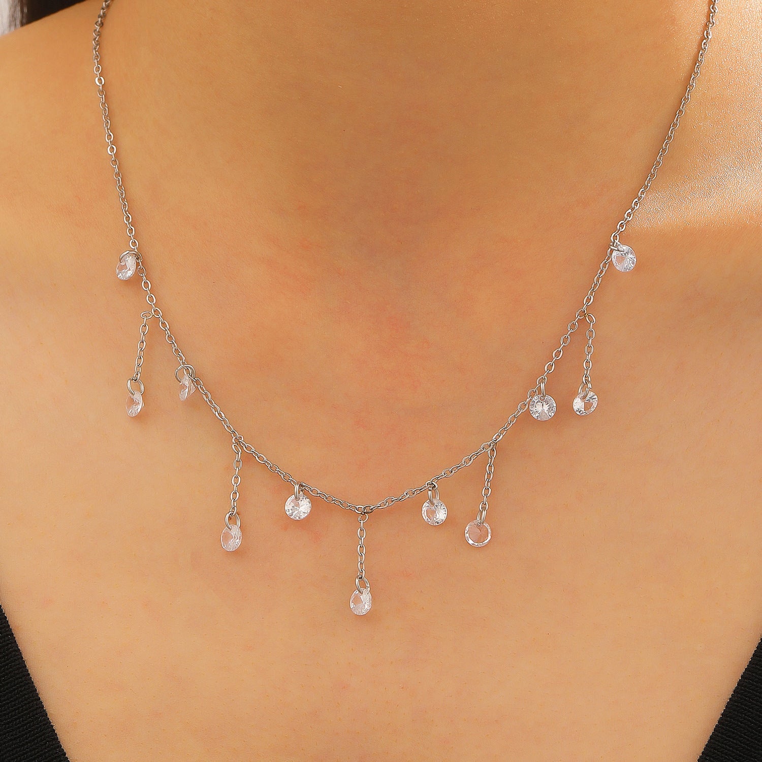Stainless Steel Flashing Zircon Tassel Necklace Exquisite Minimalist Elegant High-End And Beautiful