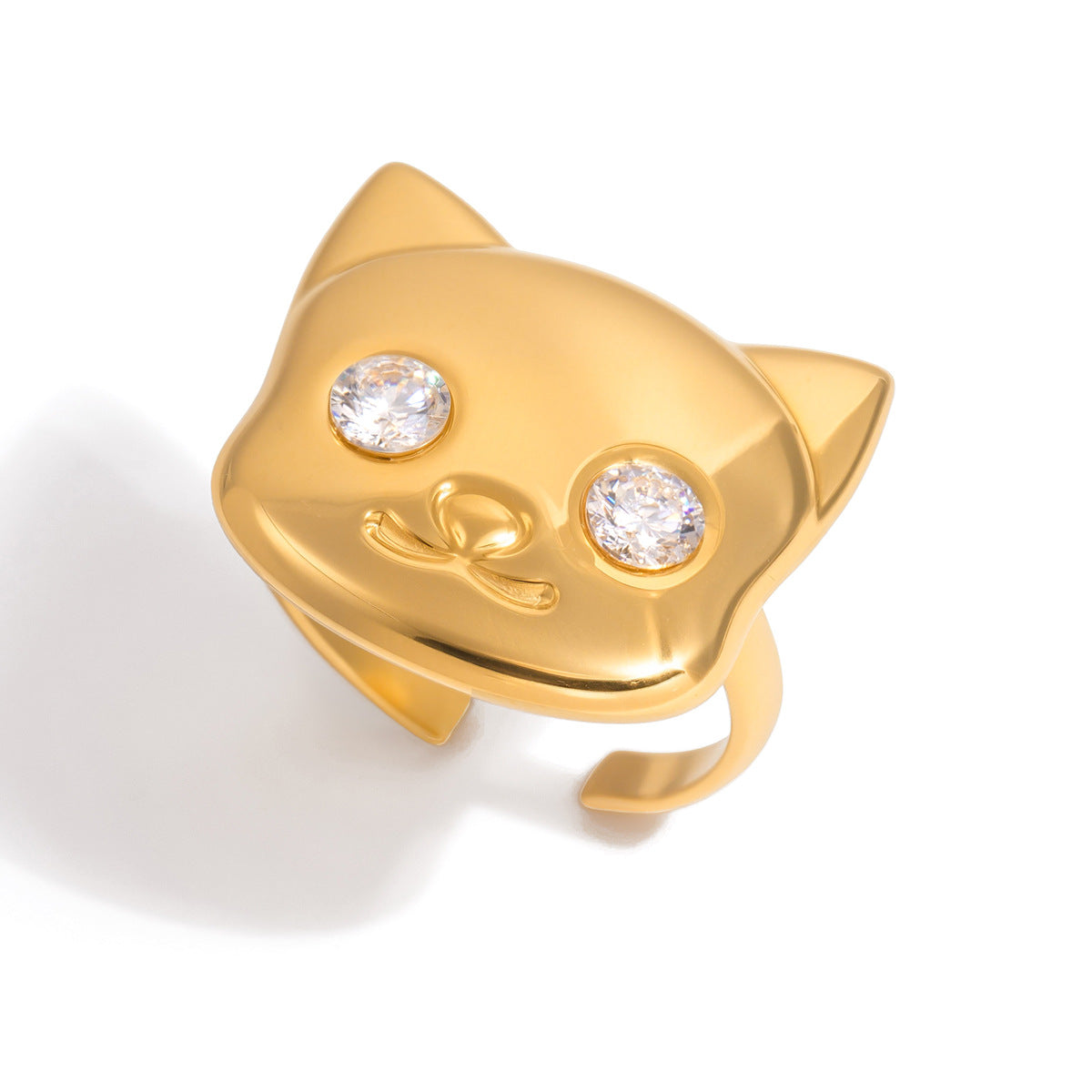Cat-themed Titanium Steel Zircon Ring Light Luxury With A High-end Feel