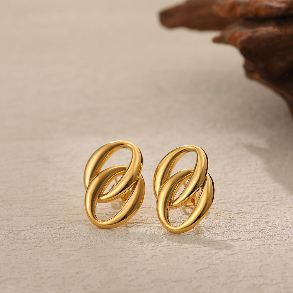 18K Gold Double-ring Oval Earrings