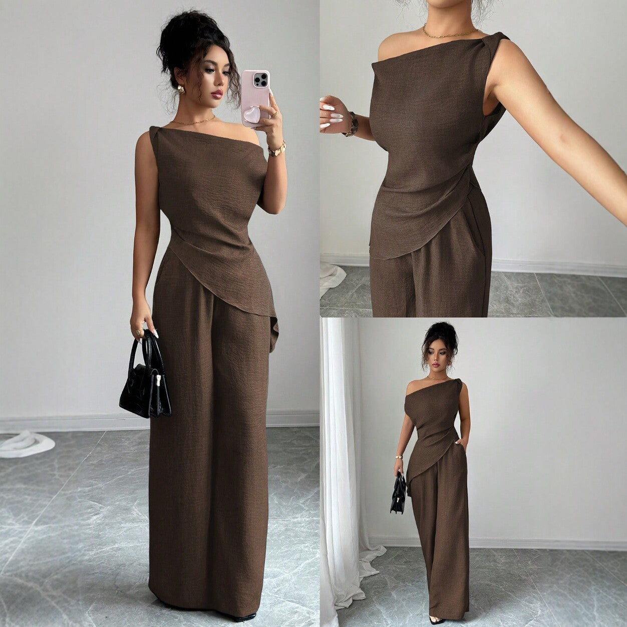 Solid-color Wide-leg Pants Suit For Women