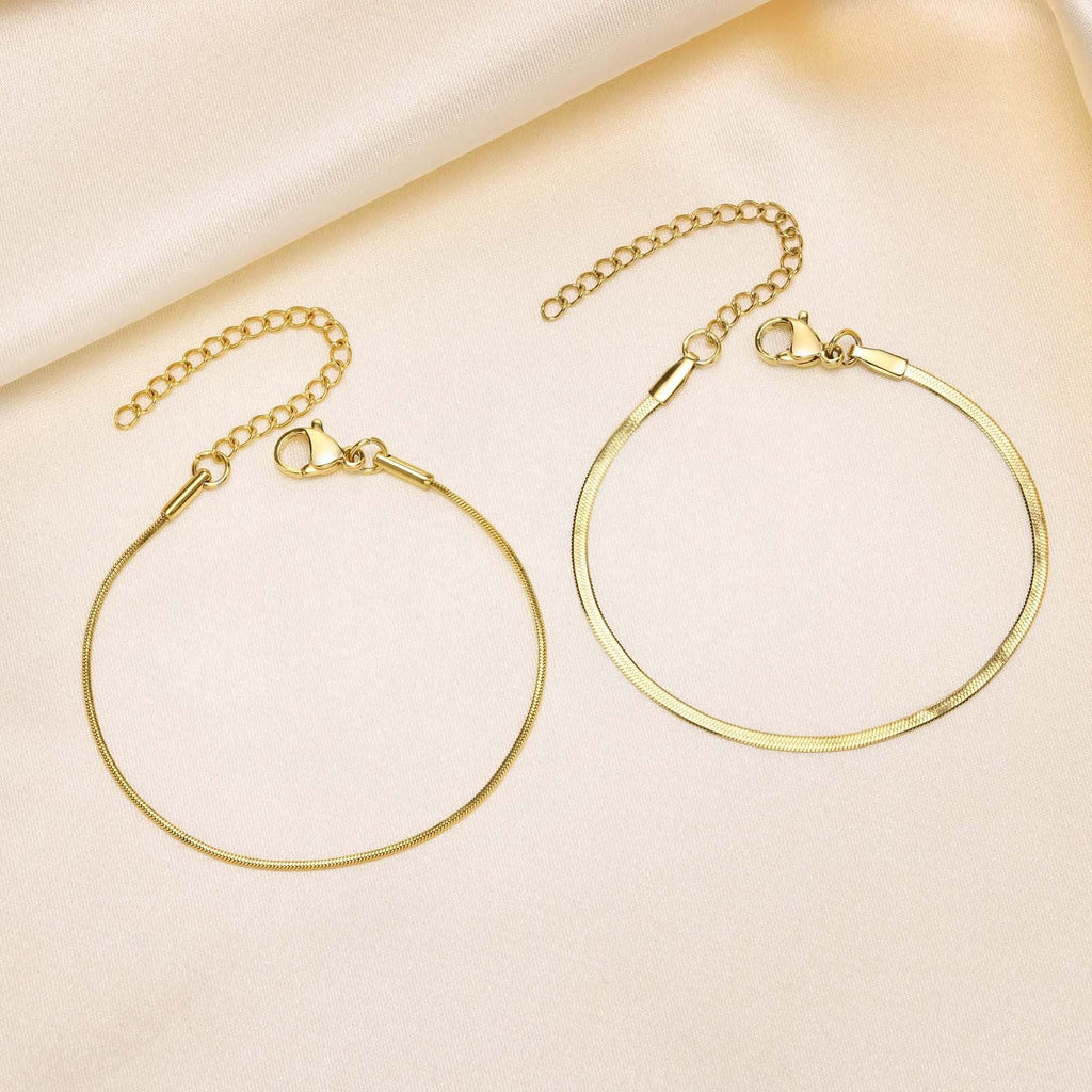 Stainless Steel Blade Flat Snake Chain 18K Gold-colored Bracelet